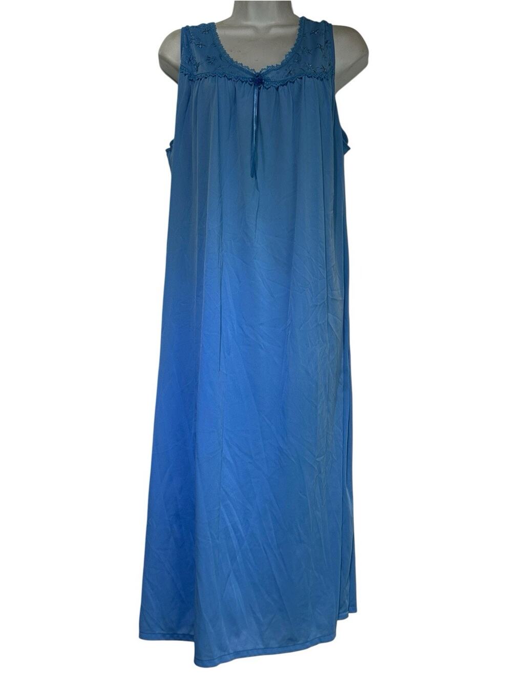 Fundamentals Women’s Size 1X Blue Lace Trim Sleeveless Long Nightgown